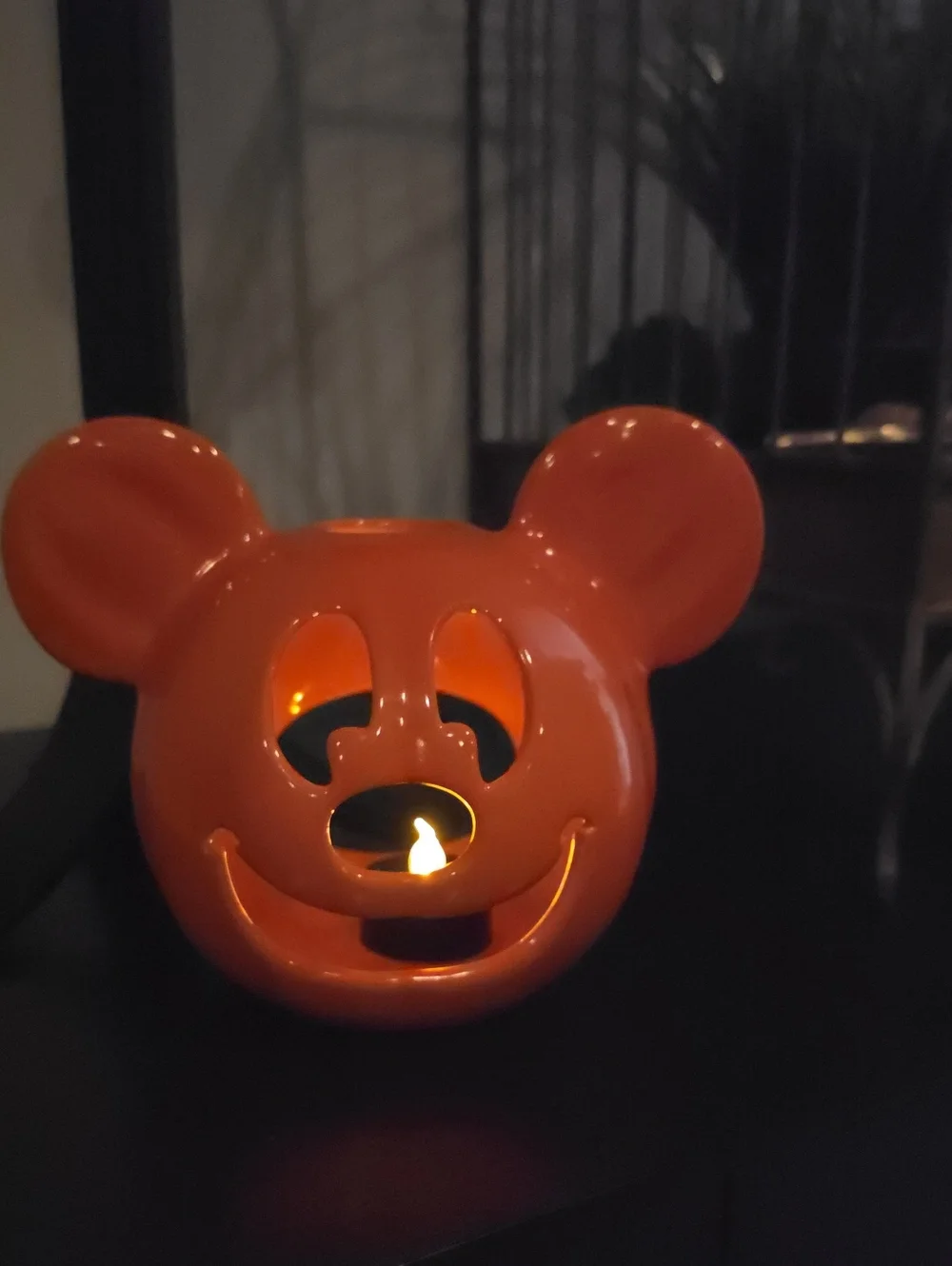 Disney Orange Mickey Pumpkin Candle Holder, w/ Tealight & Free Mickey Ears